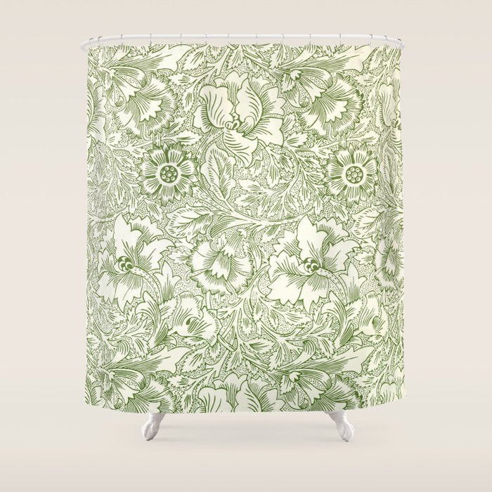 William Morris Wild Tulip Forest Green Floral Shower Curtain Gallery Image 1