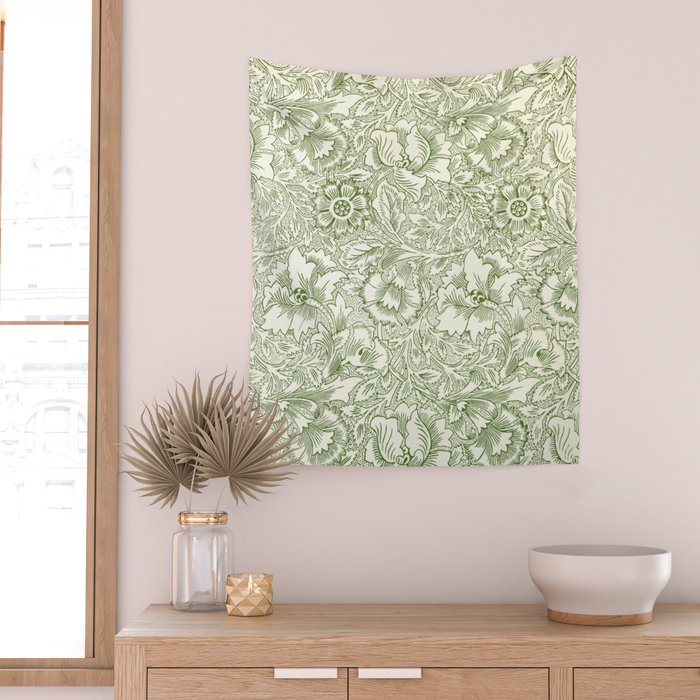 William Morris Wild Tulip Forest Green Floral Wall Tapestry Gallery Image 2