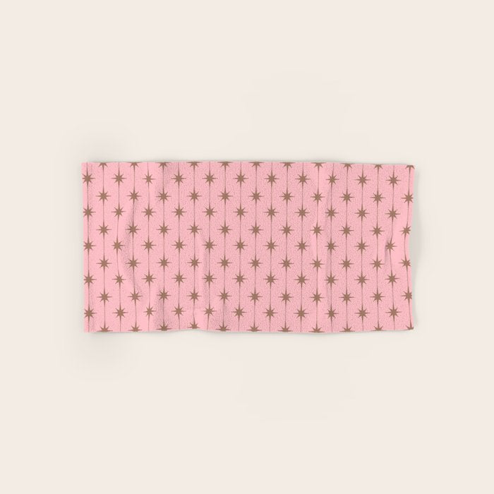 Midcentury Stars and Dots Atomic Pattern in Pink and Mocha Brown Bath Towel Gallery Image 1