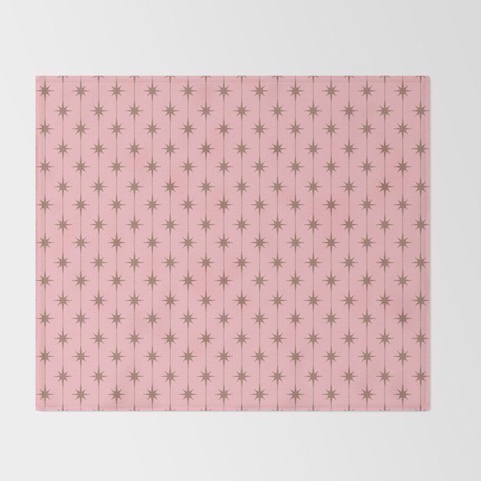 Midcentury Stars and Dots Atomic Pattern in Pink and Mocha Brown Throw Blanket Gallery Image 2