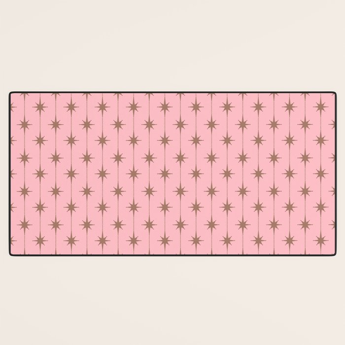 Midcentury Stars and Dots Atomic Pattern in Pink and Mocha Brown Desk Mat Gallery Image 3
