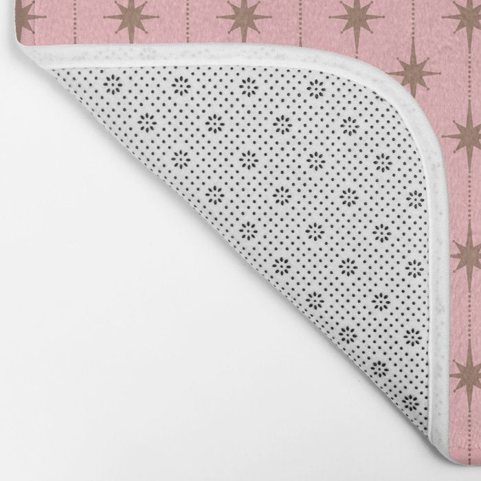 Midcentury Stars and Dots Atomic Pattern in Pink and Mocha Brown Bath Mat Gallery Image 2
