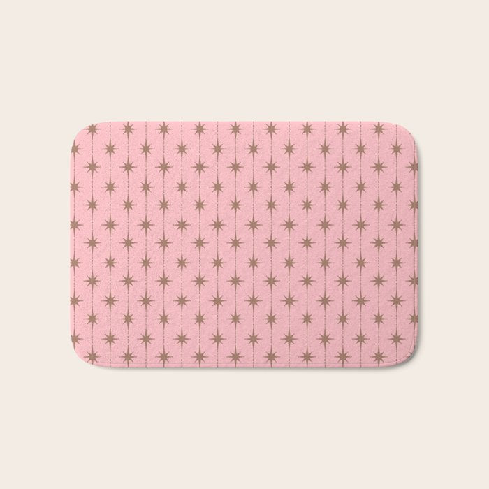 Midcentury Stars and Dots Atomic Pattern in Pink and Mocha Brown Bath Mat Gallery Image 1