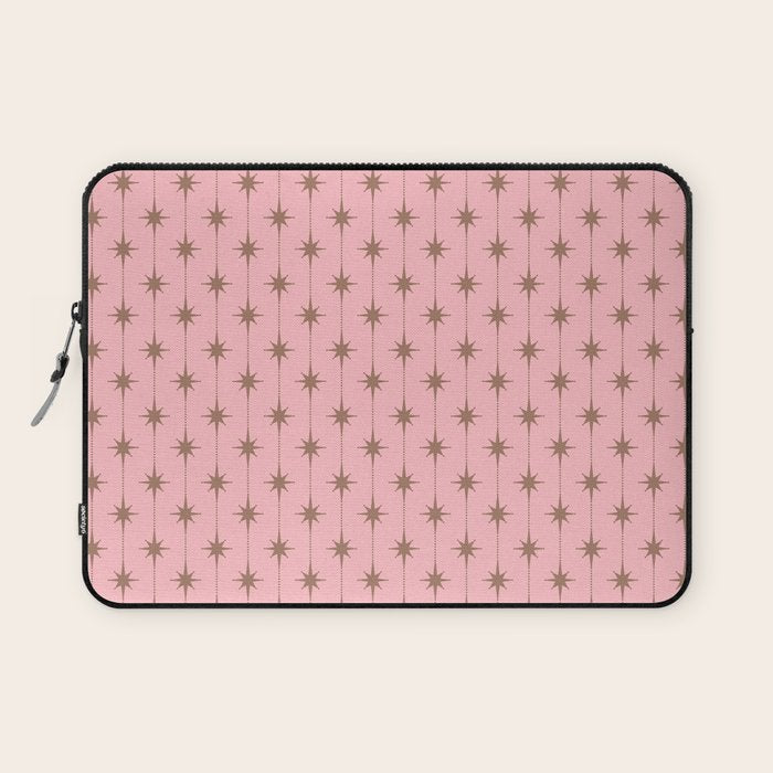 Midcentury Stars and Dots Atomic Pattern in Pink and Mocha Brown Laptop Sleeve Gallery Image 1