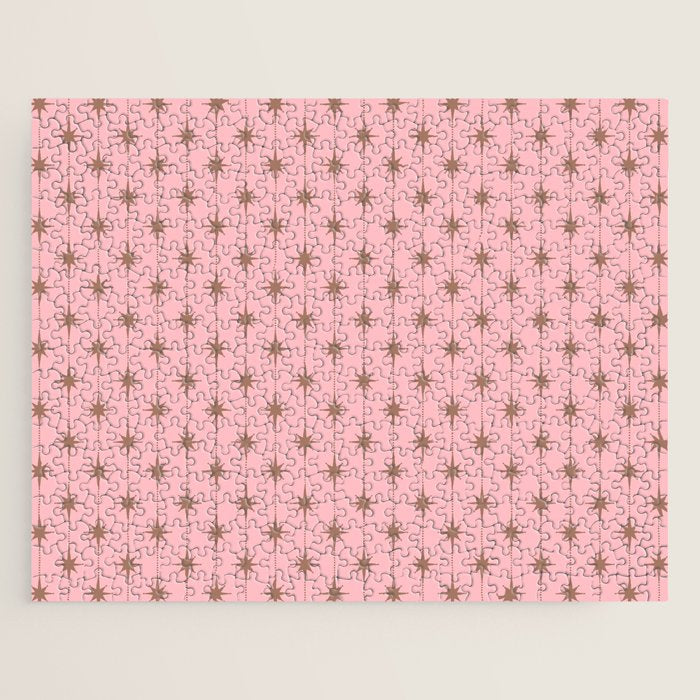Midcentury Stars and Dots Atomic Pattern in Pink and Mocha Brown Jigsaw Puzzle Gallery Image 1