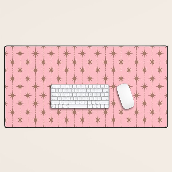 Midcentury Stars and Dots Atomic Pattern in Pink and Mocha Brown Desk Mat Gallery Image 1