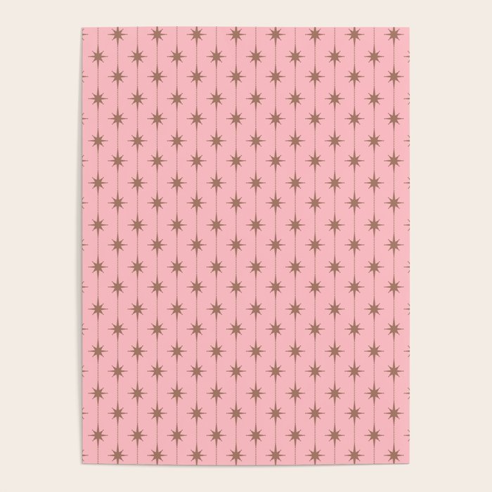 Midcentury Stars and Dots Atomic Pattern in Pink and Mocha Brown Poster Gallery Image 4