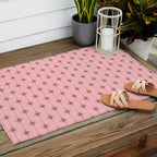 Midcentury Stars and Dots Atomic Pattern in Pink and Mocha Brown Outdoor Rug Gallery Image 2