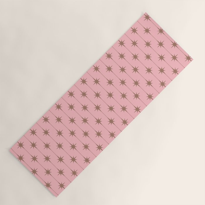Midcentury Stars and Dots Atomic Pattern in Pink and Mocha Brown Yoga Mat Gallery Image 1
