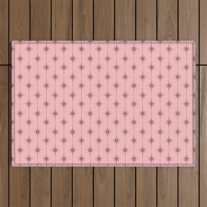 Midcentury Stars and Dots Atomic Pattern in Pink and Mocha Brown Outdoor Rug Gallery Image 1