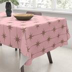 Midcentury Stars and Dots Atomic Pattern in Pink and Mocha Brown Tablecloth Gallery Image 3