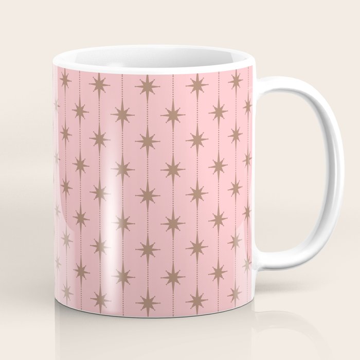 Midcentury Stars and Dots Atomic Pattern in Pink and Mocha Brown Coffee Mug Gallery Image 1