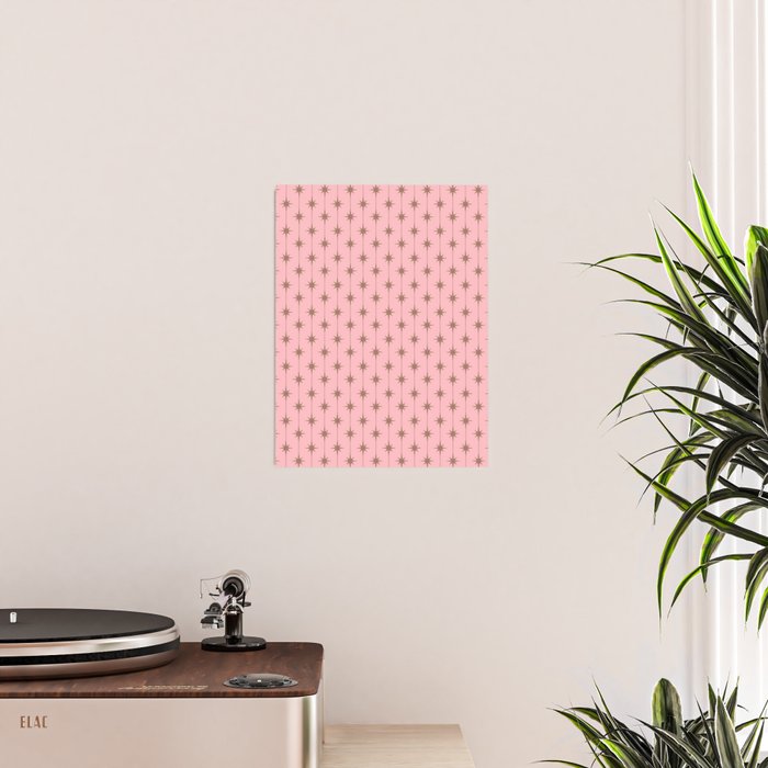 Midcentury Stars and Dots Atomic Pattern in Pink and Mocha Brown Poster Gallery Image 2
