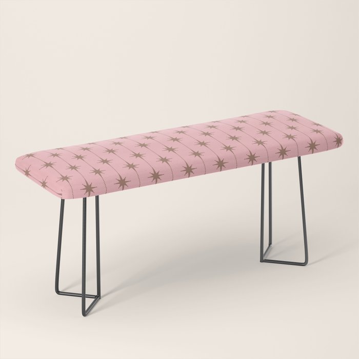 Midcentury Stars and Dots Atomic Pattern in Pink and Mocha Brown Bench Gallery Image 1