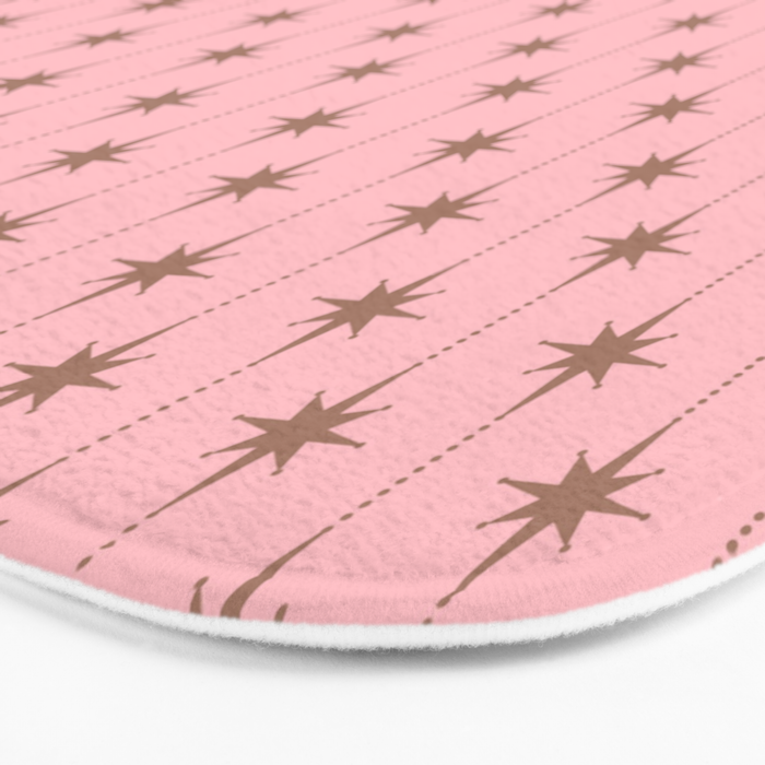 Midcentury Stars and Dots Atomic Pattern in Pink and Mocha Brown Bath Mat Gallery Image 3