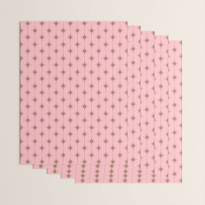 Midcentury Stars and Dots Atomic Pattern in Pink and Mocha Brown Wrapping Paper Gallery Image 3
