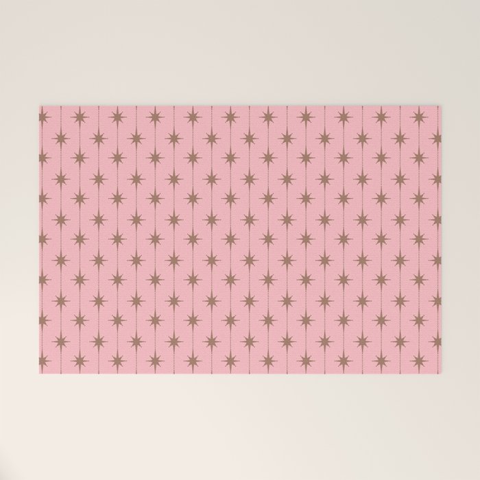 Midcentury Stars and Dots Atomic Pattern in Pink and Mocha Brown Welcome Mat Gallery Image 1