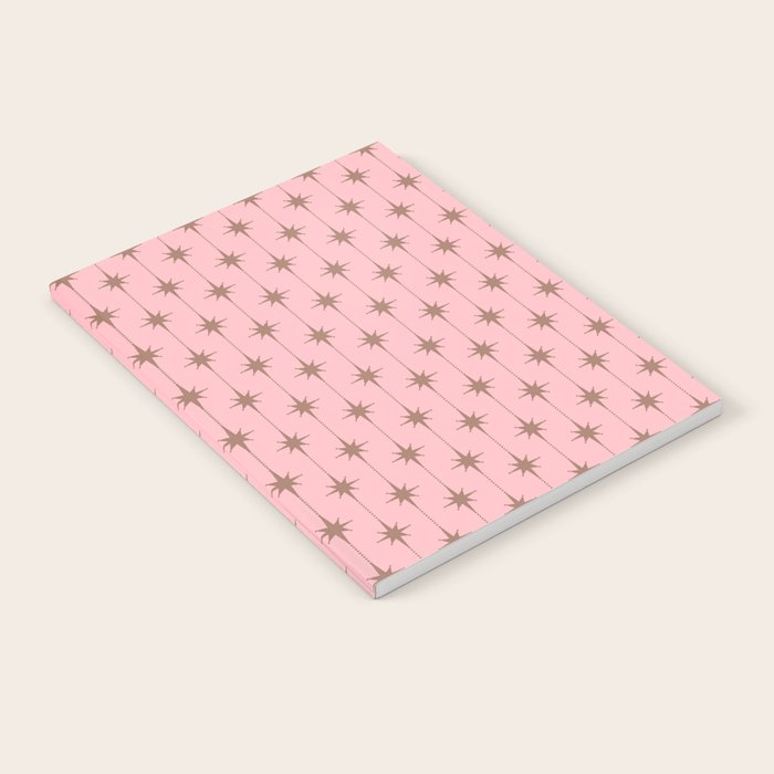 Midcentury Stars and Dots Atomic Pattern in Pink and Mocha Brown Notebook Gallery Image 2
