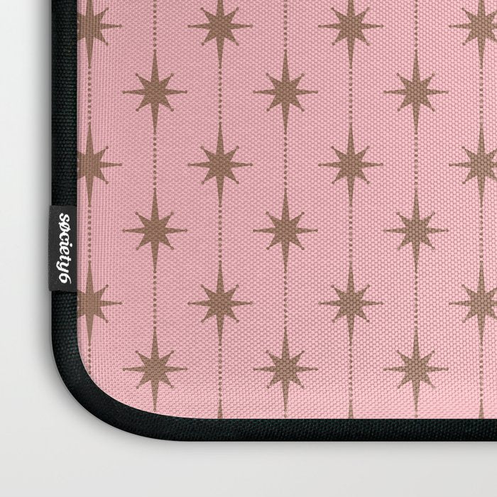 Midcentury Stars and Dots Atomic Pattern in Pink and Mocha Brown Laptop Sleeve Gallery Image 3