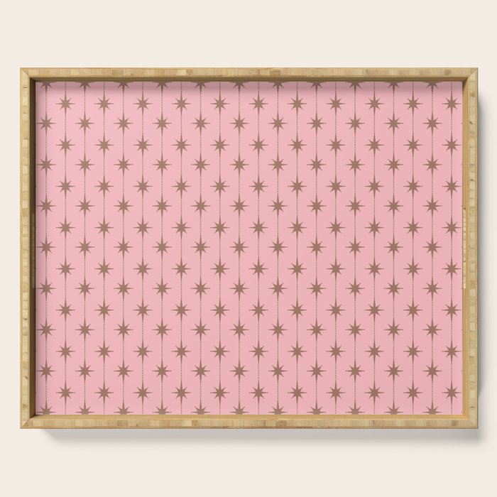 Midcentury Stars and Dots Atomic Pattern in Pink and Mocha Brown Serving Tray Gallery Image 1