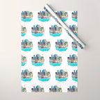 Boston Skyline Illustration Wrapping Paper Gallery Image 1