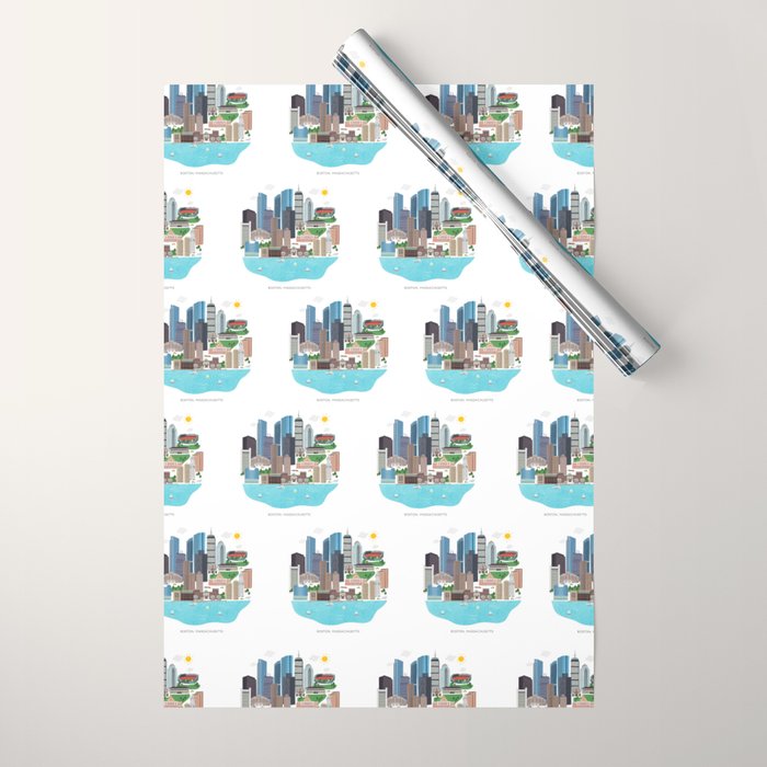 Boston Skyline Illustration Wrapping Paper Gallery Image 1