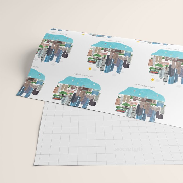 Boston Skyline Illustration Wrapping Paper Gallery Image 2