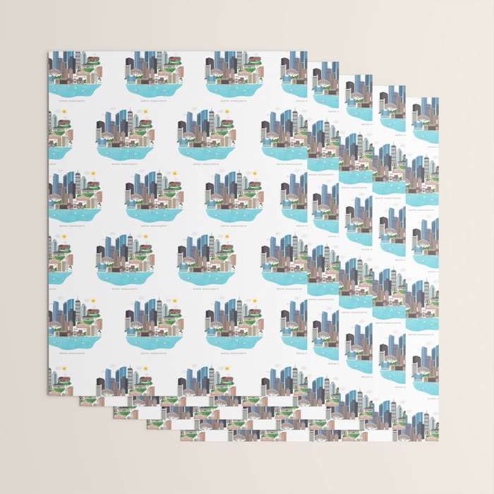 Boston Skyline Illustration Wrapping Paper Gallery Image 3