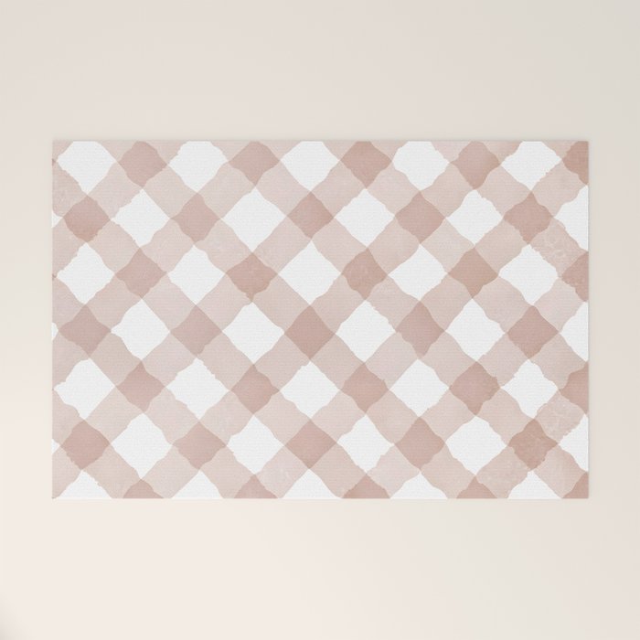 Hand Painted Pink Festive Gingham Theme Welcome Mat Gallery Image 1
