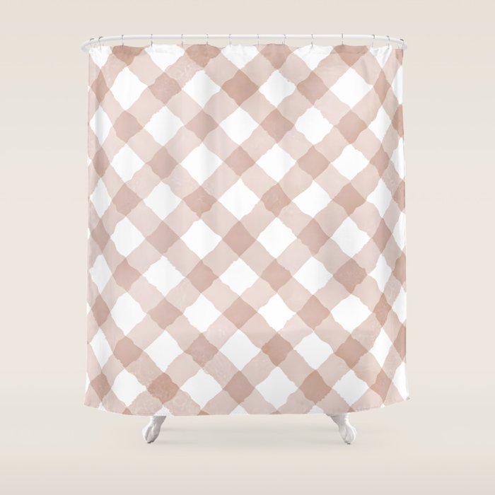 Hand Painted Pink Festive Gingham Theme Shower Curtain Gallery Image 1