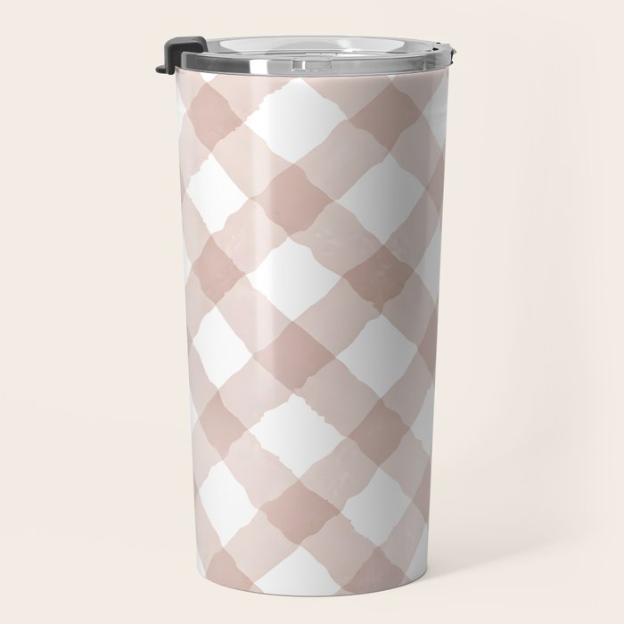 Hand Painted Pink Festive Gingham Theme Travel Mug Gallery Image 3