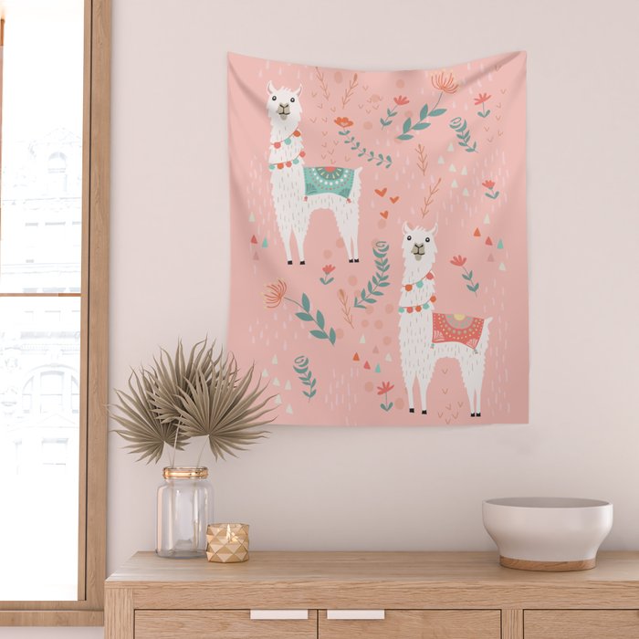Lovely Llama on Pink Wall Tapestry Gallery Image 2