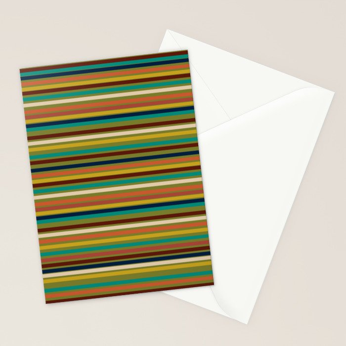 Joseph Stripes - Mid Century Modern Pattern in Mid Mod Mustard, Teal, Navy, Orange, Maroon, Beige, and Olive Stationery Card Gallery Image 2