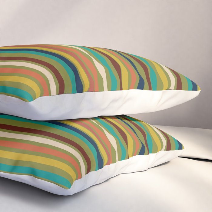 Joseph Stripes - Mid Century Modern Pattern in Mid Mod Mustard, Teal, Navy, Orange, Maroon, Beige, and Olive Pillow Sham Gallery Image 3
