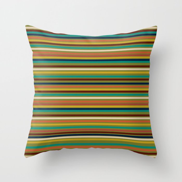 Joseph Stripes - Mid Century Modern Pattern in Mid Mod Mustard, Teal, Navy, Orange, Maroon, Beige, and Olive Throw Pillow Gallery Image 6