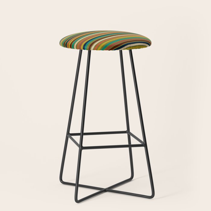 Joseph Stripes - Mid Century Modern Pattern in Mid Mod Mustard, Teal, Navy, Orange, Maroon, Beige, and Olive Stool Gallery Image 1