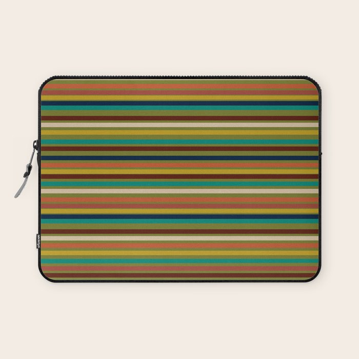 Joseph Stripes - Mid Century Modern Pattern in Mid Mod Mustard, Teal, Navy, Orange, Maroon, Beige, and Olive Laptop Sleeve Gallery Image 1