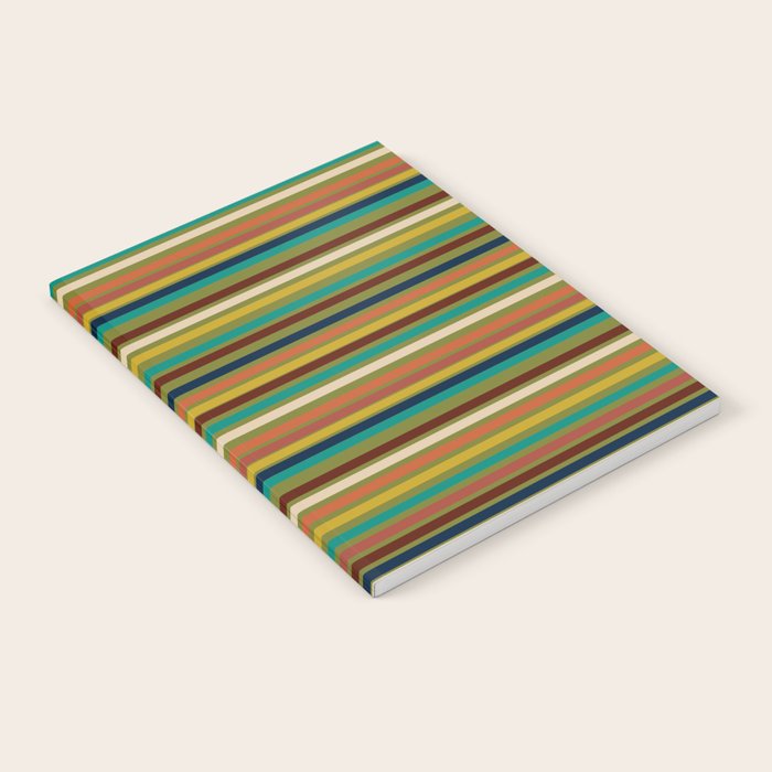 Joseph Stripes - Mid Century Modern Pattern in Mid Mod Mustard, Teal, Navy, Orange, Maroon, Beige, and Olive Notebook Gallery Image 2