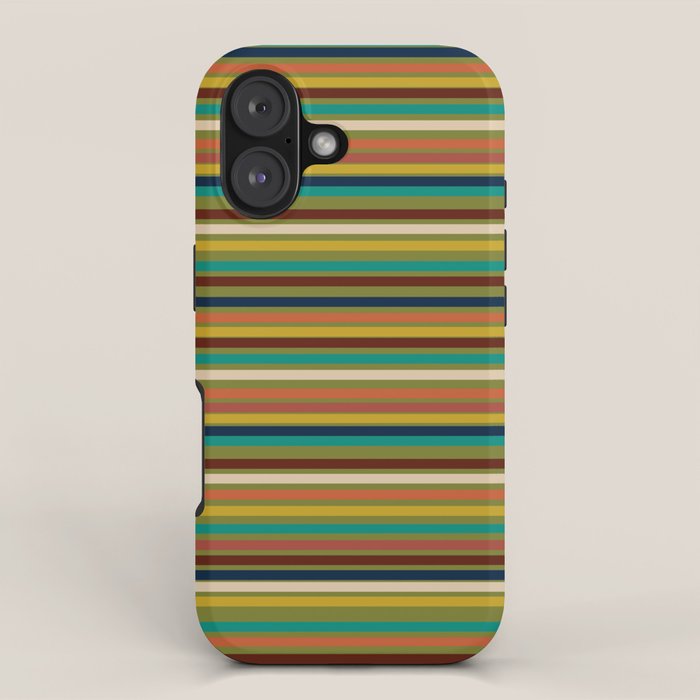 Joseph Stripes - Mid Century Modern Pattern in Mid Mod Mustard, Teal, Navy, Orange, Maroon, Beige, and Olive iPhone Case Gallery Image 1