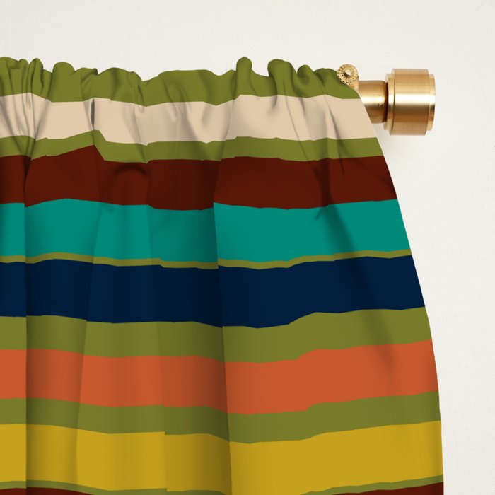 Joseph Stripes - Mid Century Modern Pattern in Mid Mod Mustard, Teal, Navy, Orange, Maroon, Beige, and Olive Window Curtain Gallery Image 2