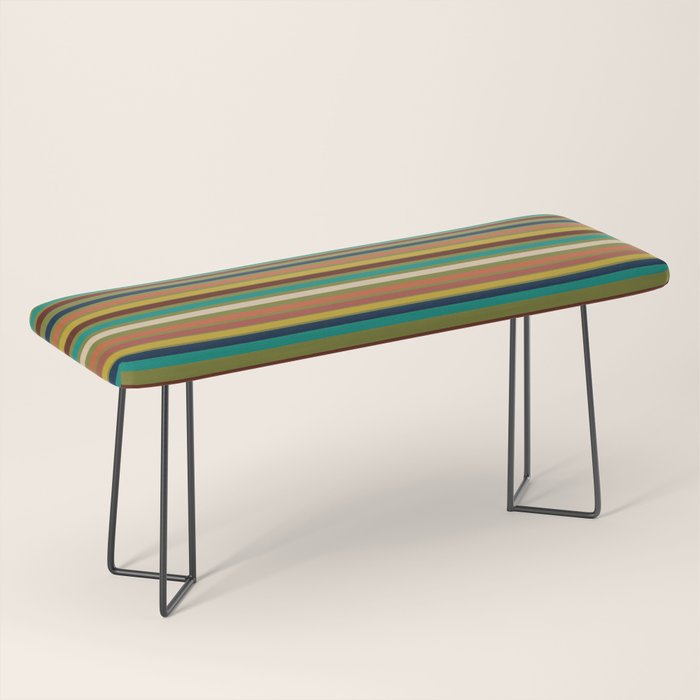 Joseph Stripes - Mid Century Modern Pattern in Mid Mod Mustard, Teal, Navy, Orange, Maroon, Beige, and Olive Bench Gallery Image 1