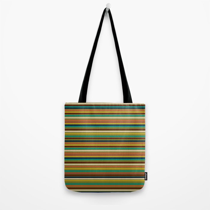 Joseph Stripes - Mid Century Modern Pattern in Mid Mod Mustard, Teal, Navy, Orange, Maroon, Beige, and Olive Tote Bag Gallery Image 2