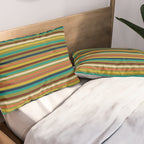 Joseph Stripes - Mid Century Modern Pattern in Mid Mod Mustard, Teal, Navy, Orange, Maroon, Beige, and Olive Pillow Sham Gallery Image 2