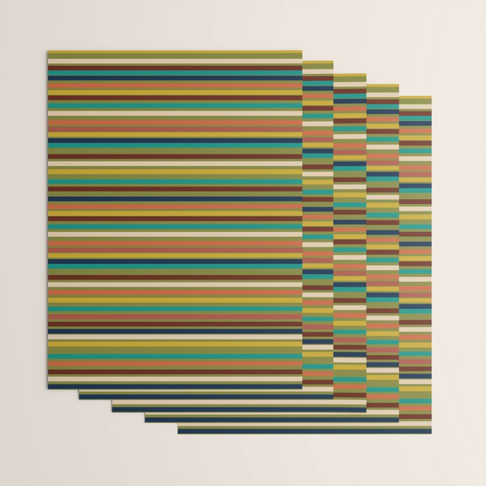 Joseph Stripes - Mid Century Modern Pattern in Mid Mod Mustard, Teal, Navy, Orange, Maroon, Beige, and Olive Wrapping Paper Gallery Image 3
