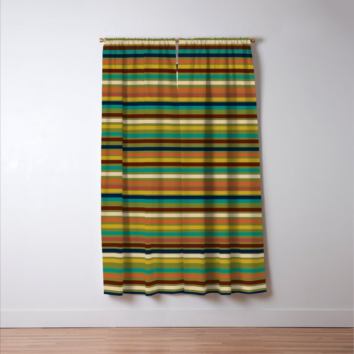 Joseph Stripes - Mid Century Modern Pattern in Mid Mod Mustard, Teal, Navy, Orange, Maroon, Beige, and Olive Window Curtain Gallery Image 3