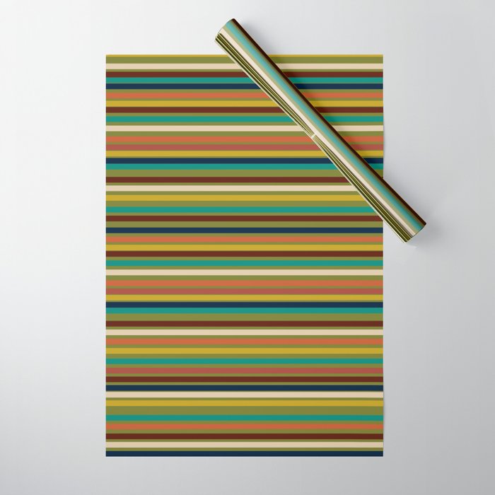 Joseph Stripes - Mid Century Modern Pattern in Mid Mod Mustard, Teal, Navy, Orange, Maroon, Beige, and Olive Wrapping Paper Gallery Image 1