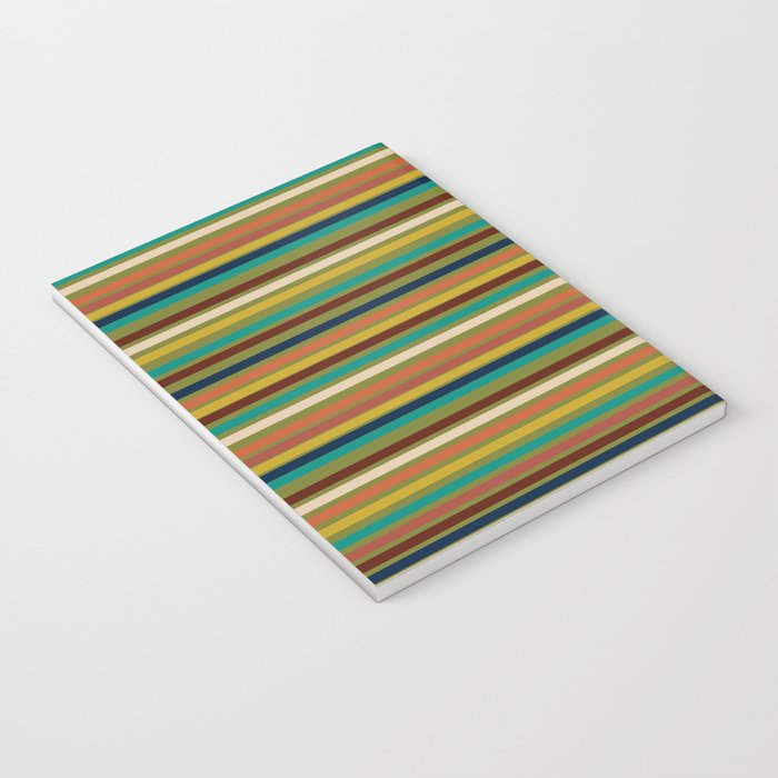 Joseph Stripes - Mid Century Modern Pattern in Mid Mod Mustard, Teal, Navy, Orange, Maroon, Beige, and Olive Notebook Gallery Image 3