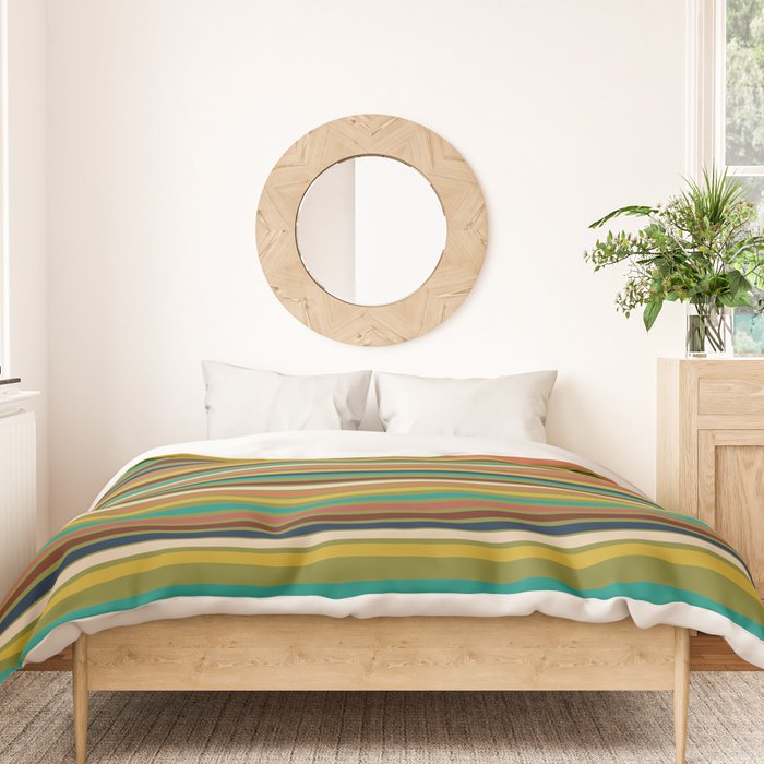 Joseph Stripes - Mid Century Modern Pattern in Mid Mod Mustard, Teal, Navy, Orange, Maroon, Beige, and Olive Duvet Cover Gallery Image 3