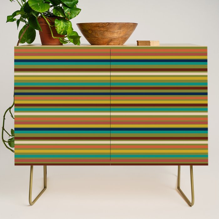 Joseph Stripes - Mid Century Modern Pattern in Mid Mod Mustard, Teal, Navy, Orange, Maroon, Beige, and Olive Credenza Gallery Image 1