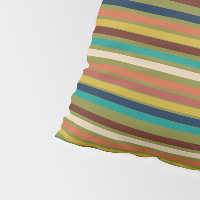 Joseph Stripes - Mid Century Modern Pattern in Mid Mod Mustard, Teal, Navy, Orange, Maroon, Beige, and Olive Pillow Sham Gallery Image 4